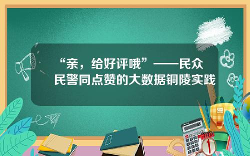 “亲，给好评哦”——民众民警同点赞的大数据铜陵实践