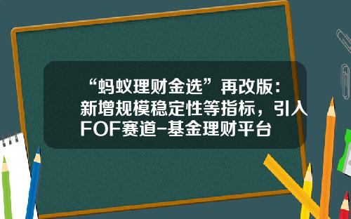 “蚂蚁理财金选”再改版：新增规模稳定性等指标，引入FOF赛道-基金理财平台