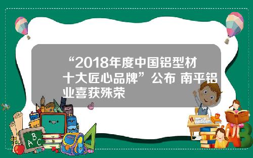 “2018年度中国铝型材十大匠心品牌”公布 南平铝业喜获殊荣