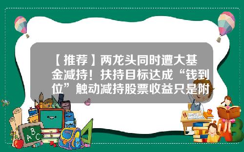 【推荐】两龙头同时遭大基金减持！扶持目标达成“钱到位”触动减持股票收益只是附加值-扶散基金