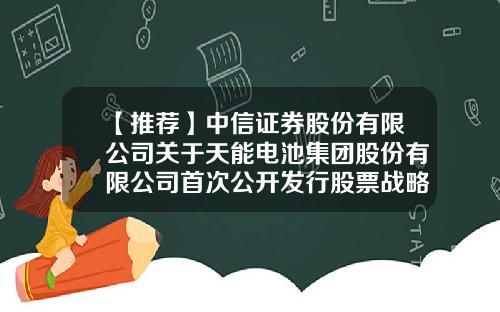 【推荐】中信证券股份有限公司关于天能电池集团股份有限公司首次公开发行股票战略投资者专项核查报告（下转C4版）-三峡金石基金