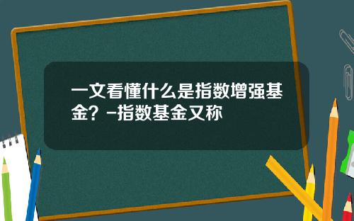 一文看懂什么是指数增强基金？-指数基金又称