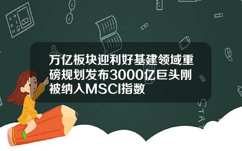 万亿板块迎利好基建领域重磅规划发布3000亿巨头刚被纳入MSCI指数