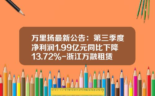 万里扬最新公告：第三季度净利润1.99亿元同比下降13.72%-浙江万融租赁有限公司