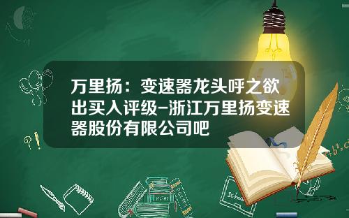 万里扬：变速器龙头呼之欲出买入评级-浙江万里扬变速器股份有限公司吧