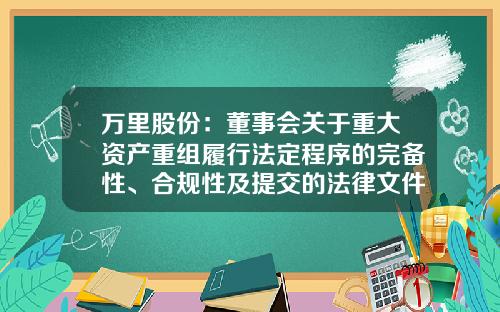 万里股份：董事会关于重大资产重组履行法定程序的完备性、合规性及提交的法律文件的有效性的说明-西藏瑞东财富投资有限责任公司