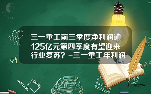 三一重工前三季度净利润逾125亿元第四季度有望迎来行业复苏？-三一重工年利润多少