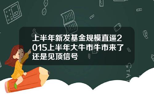 上半年新发基金规模直逼2015上半年大牛市牛市来了还是见顶信号