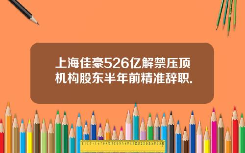 上海佳豪526亿解禁压顶机构股东半年前精准辞职.