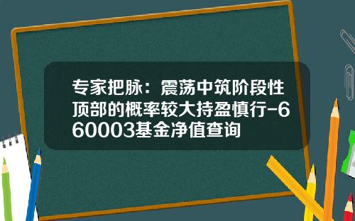 专家把脉：震荡中筑阶段性顶部的概率较大持盈慎行-660003基金净值查询