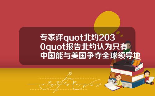 专家评quot北约2030quot报告北约认为只有中国能与美国争夺全球领导地位