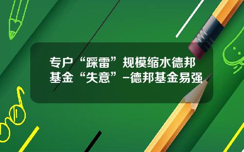 专户“踩雷”规模缩水德邦基金“失意”-德邦基金易强