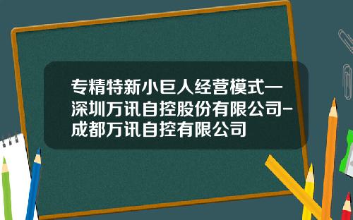 专精特新小巨人经营模式—深圳万讯自控股份有限公司-成都万讯自控有限公司