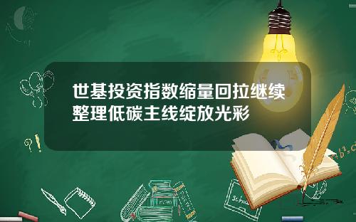 世基投资指数缩量回拉继续整理低碳主线绽放光彩