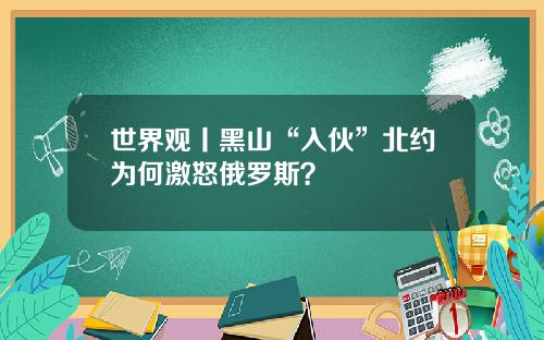 世界观丨黑山“入伙”北约为何激怒俄罗斯？