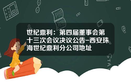世纪鼎利：第四届董事会第十三次会议决议公告-西安珠海世纪鼎利分公司地址