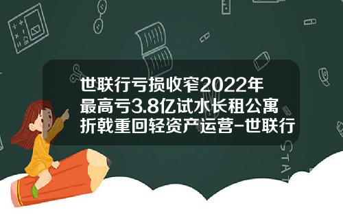 世联行亏损收窄2022年最高亏3.8亿试水长租公寓折戟重回轻资产运营-世联行旗下物业公司
