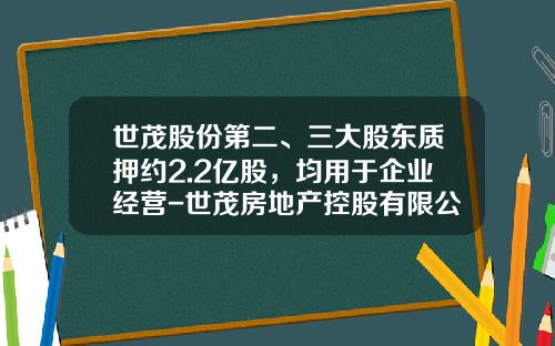 世茂股份第二、三大股东质押约2.2亿股，均用于企业经营-世茂房地产控股有限公司的股东