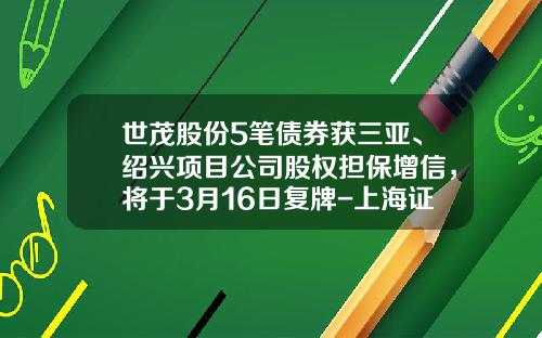 世茂股份5笔债券获三亚、绍兴项目公司股权担保增信，将于3月16日复牌-上海证券交易所公司债券上市规则