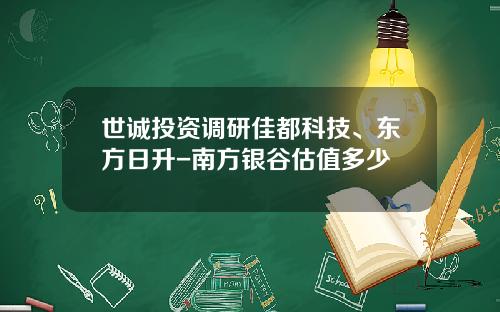 世诚投资调研佳都科技、东方日升-南方银谷估值多少