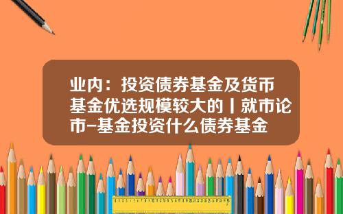 业内：投资债券基金及货币基金优选规模较大的丨就市论市-基金投资什么债券基金