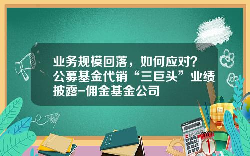业务规模回落，如何应对？公募基金代销“三巨头”业绩披露-佣金基金公司
