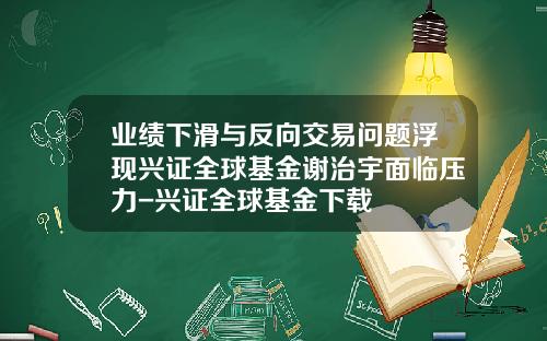 业绩下滑与反向交易问题浮现兴证全球基金谢治宇面临压力-兴证全球基金下载