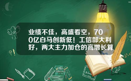 业绩不佳，高盛看空，700亿白马创新低！工信部大利好，两大主力加仓的高增长算力概念股出炉-庄家股票最新资讯