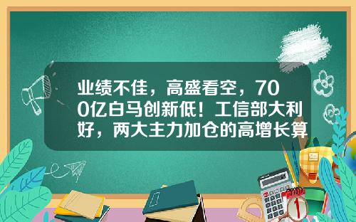 业绩不佳，高盛看空，700亿白马创新低！工信部大利好，两大主力加仓的高增长算力概念股出炉-股票新闻资讯最新消息