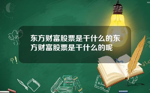 东方财富股票是干什么的东方财富股票是干什么的呢