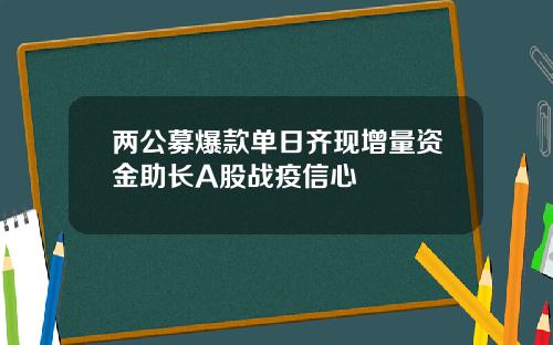 两公募爆款单日齐现增量资金助长A股战疫信心