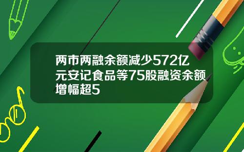 两市两融余额减少572亿元安记食品等75股融资余额增幅超5