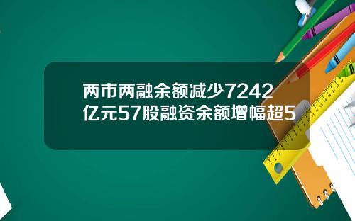两市两融余额减少7242亿元57股融资余额增幅超5