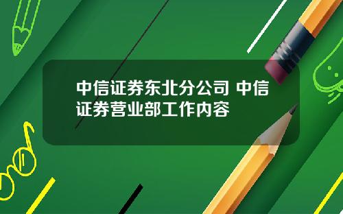 中信证券东北分公司 中信证券营业部工作内容