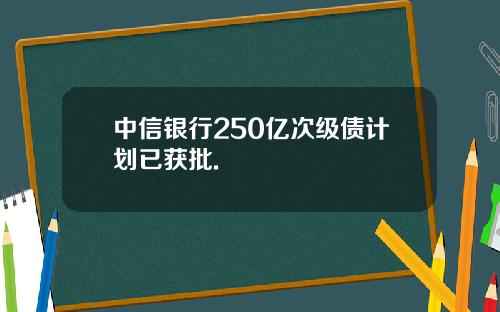 中信银行250亿次级债计划已获批.