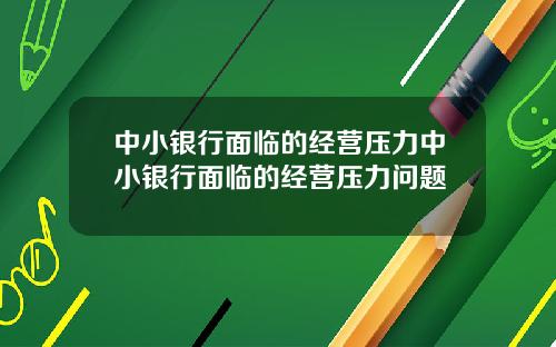中小银行面临的经营压力中小银行面临的经营压力问题