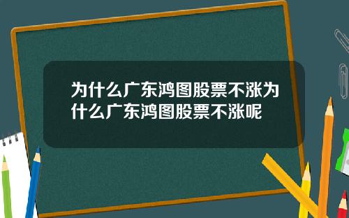 为什么广东鸿图股票不涨为什么广东鸿图股票不涨呢