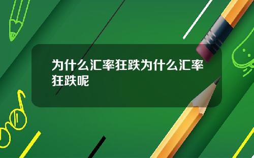 为什么汇率狂跌为什么汇率狂跌呢