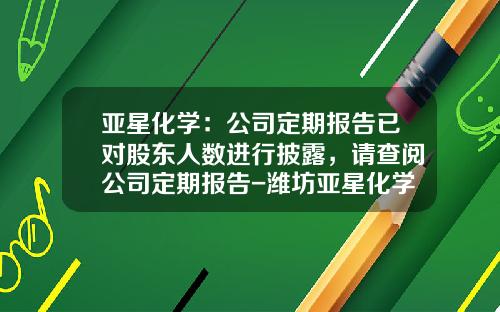 亚星化学：公司定期报告已对股东人数进行披露，请查阅公司定期报告-潍坊亚星化学股份公司