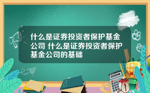 什么是证券投资者保护基金公司 什么是证券投资者保护基金公司的基础