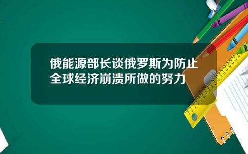 俄能源部长谈俄罗斯为防止全球经济崩溃所做的努力