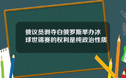 俄议员剥夺白俄罗斯举办冰球世锦赛的权利是纯政治性质