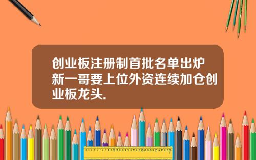创业板注册制首批名单出炉新一哥要上位外资连续加仓创业板龙头.