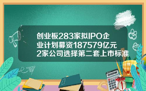 创业板283家拟IPO企业计划募资187579亿元2家公司选择第二套上市标准