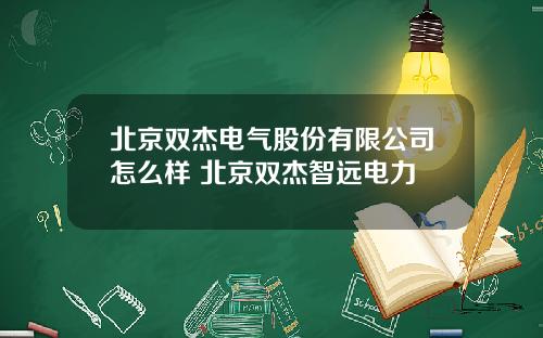 北京双杰电气股份有限公司怎么样 北京双杰智远电力