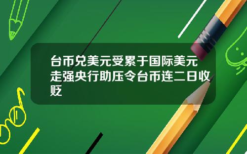 台币兑美元受累于国际美元走强央行助压令台币连二日收贬