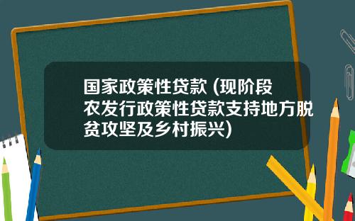 国家政策性贷款 (现阶段农发行政策性贷款支持地方脱贫攻坚及乡村振兴)