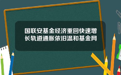 国联安基金经济重回快速增长轨道通胀依旧温和基金网