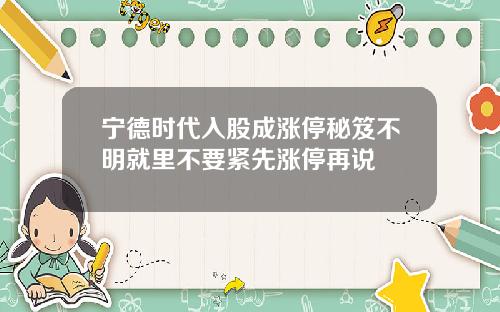 宁德时代入股成涨停秘笈不明就里不要紧先涨停再说