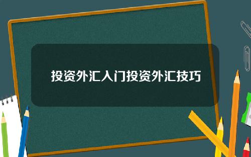 投资外汇入门投资外汇技巧